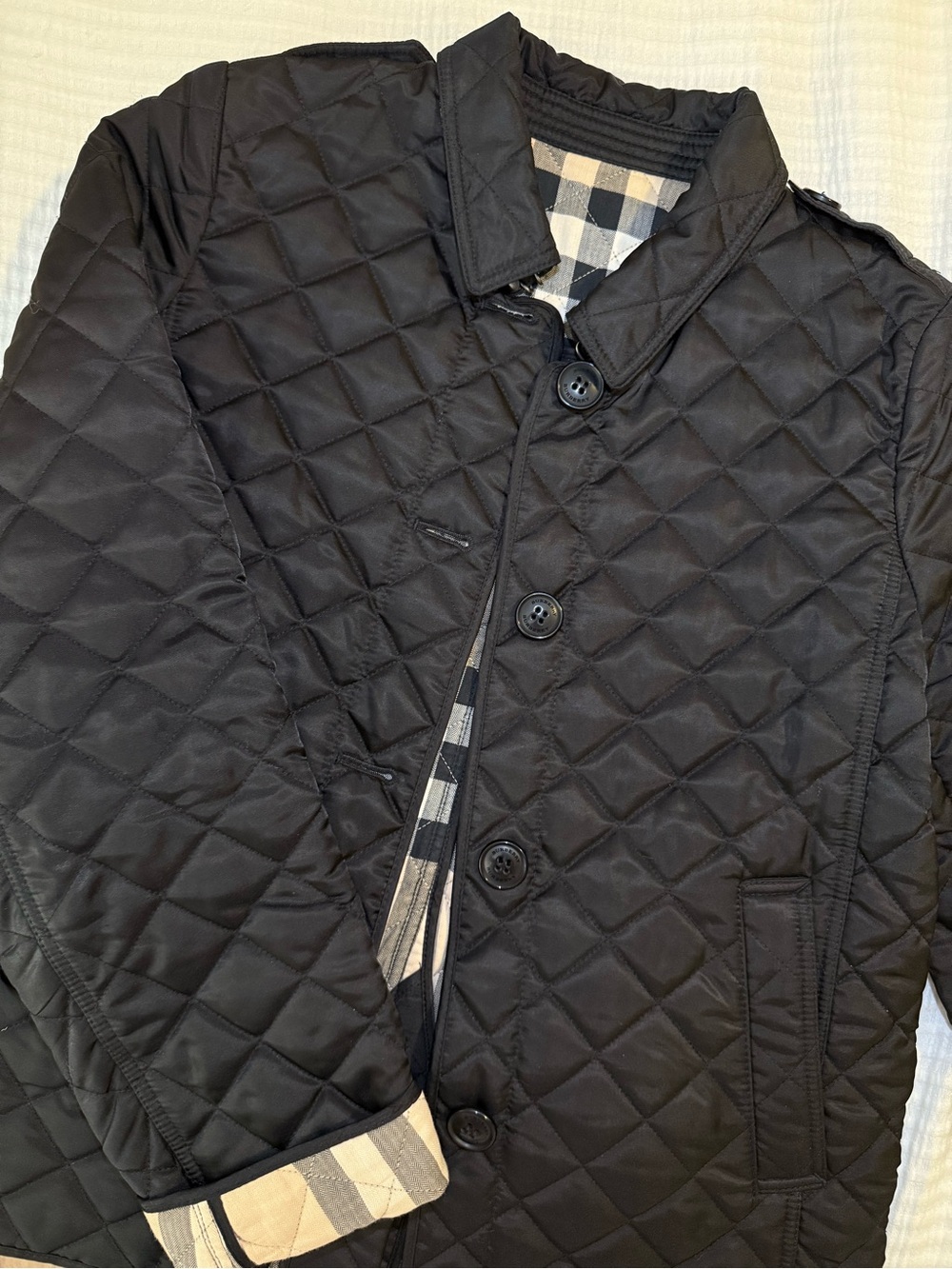 Burberry Girls 14Y Black Quilted Jacket Classic Nova Check Luxury Preppy Chic
